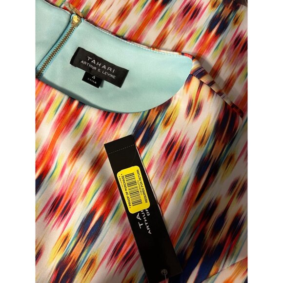 Tahari Sheath Dress 4 Ikat Colorful Stretch Sleeveless Career Church $128 NEW - Picture 4 of 9